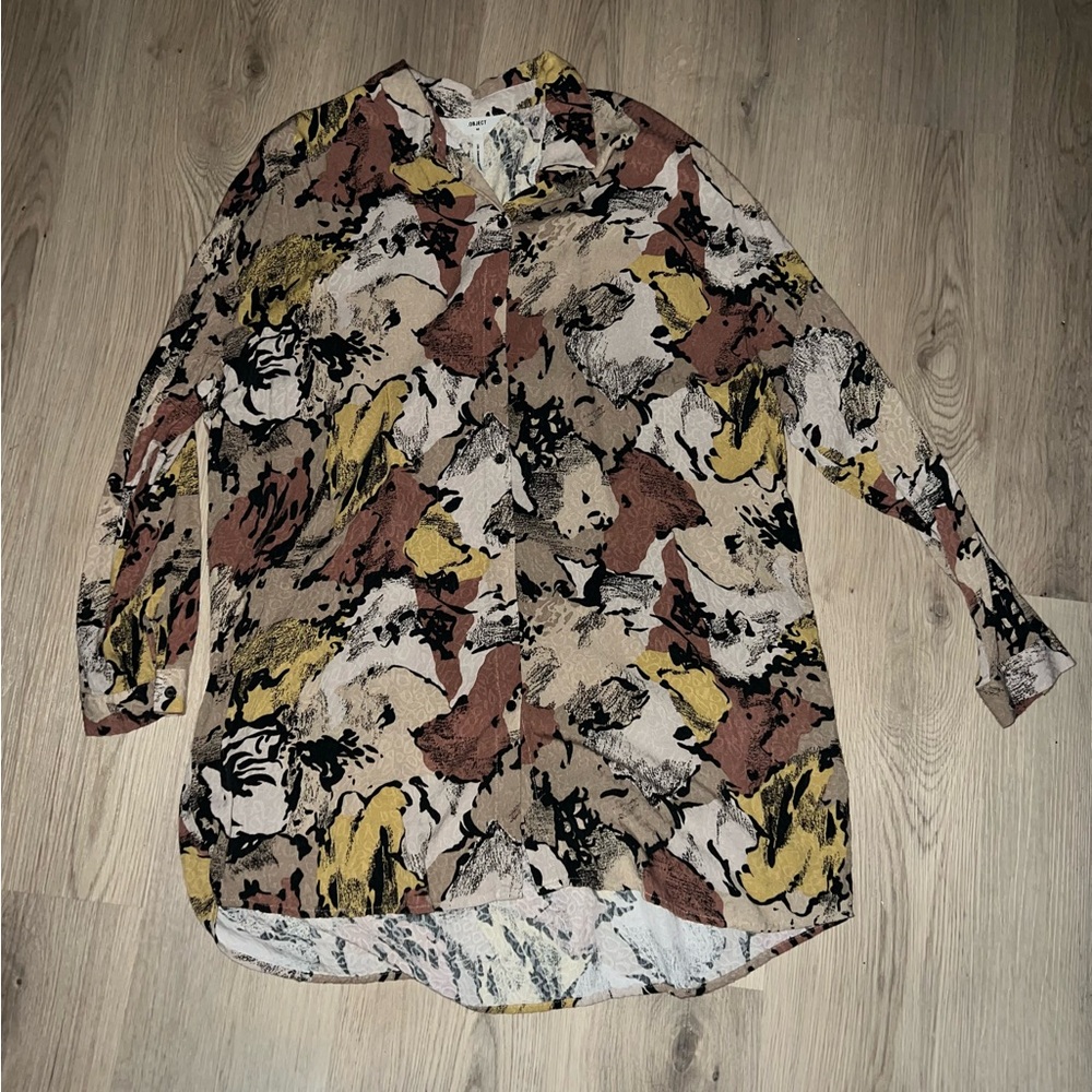 Object Longline Abstract Print Button Down Shirt EU 44 Multicolor Viscose Top